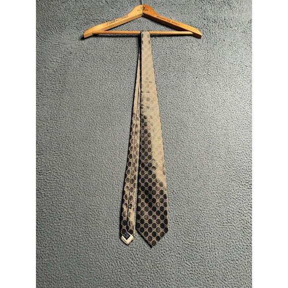 Gucci Brown GG Monogram Jacquard Silk Tie Designer Rare Pattern - Picture 2 of 14